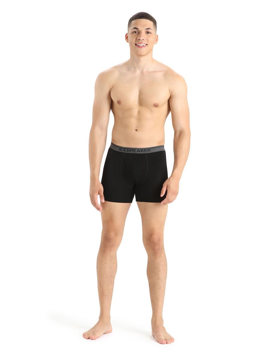 Men's Icebreaker Merino Anatomica Boxers With Fly 3 Pack Underwear Black | CA 1624RVDW